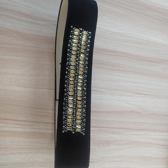 St John women’s Belt. Sz S Black Velvet with Rhinestones  2.6” wide. 34.5” long main image 8